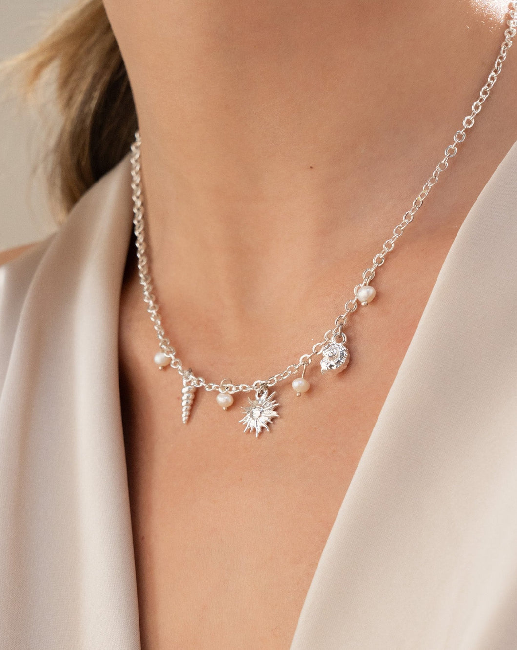 COLLAR PLATEADO DIJES MARINO